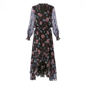 Intermix Vera High-Low Floral-Printed Sheer Sleeve Dress 0